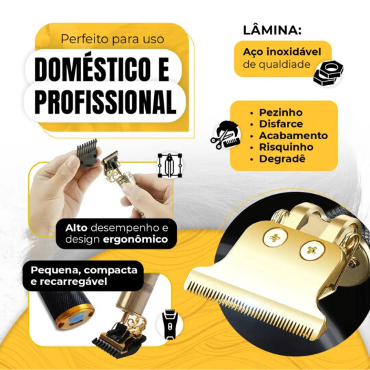 Máquina De Cortar Cabelo Sem Fio Barbeador Dragão 4 Pentes